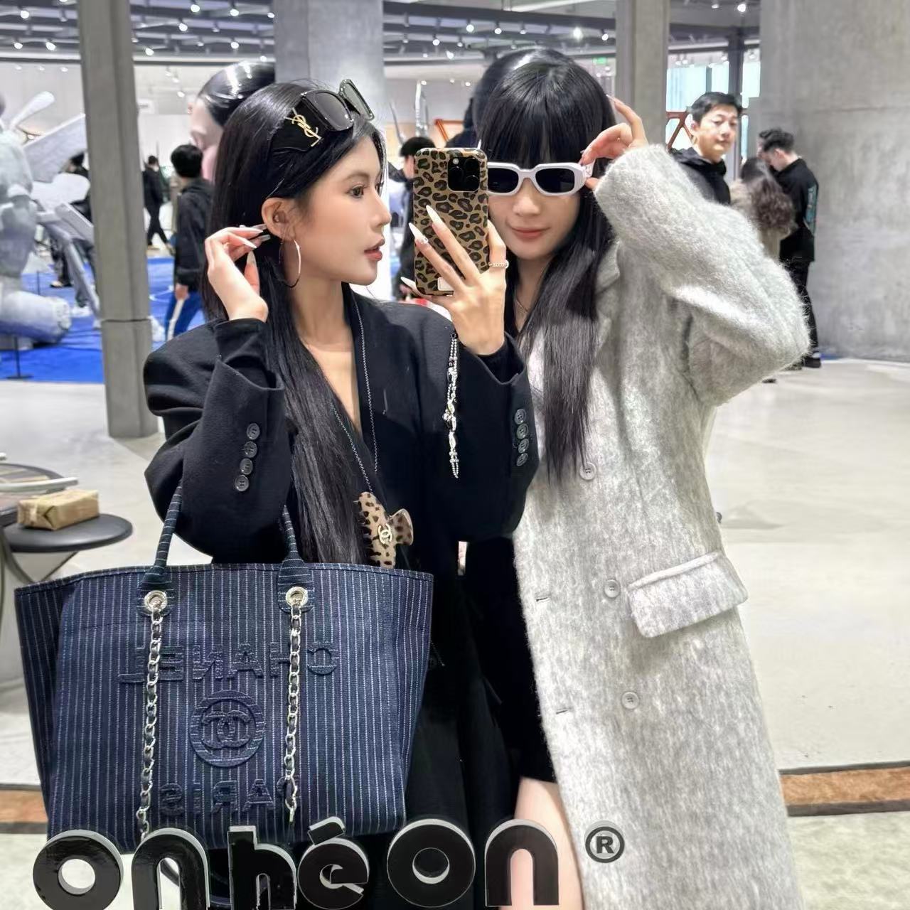 CHANE1 デニムチェーンビーチバッグ【50％割引+送料無料】