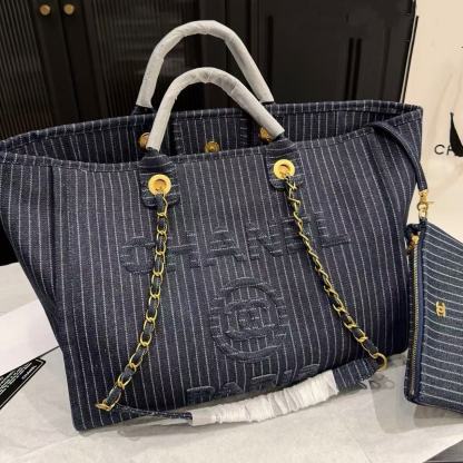 CHANE1 デニムチェーンビーチバッグ【50％割引+送料無料】