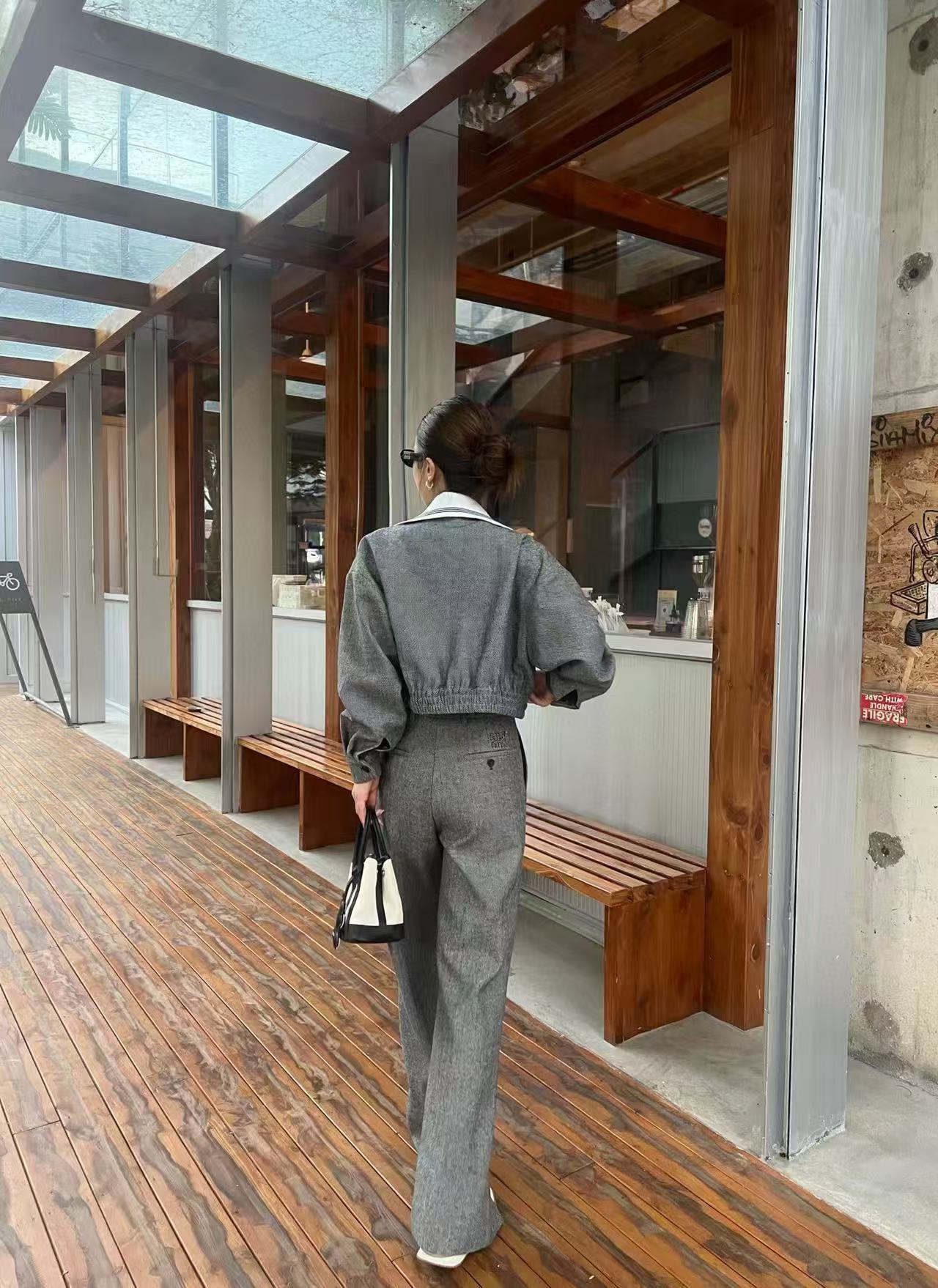 M1UM1U 襟付きショートジャケット + ストレートレッグパンツ【50％割引+送料無料】