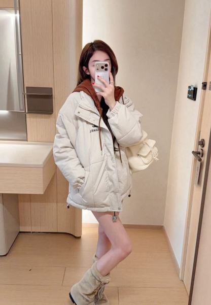 CHANE1 カラーブロック フード付きレタージャケット【50％割引+送料無料】