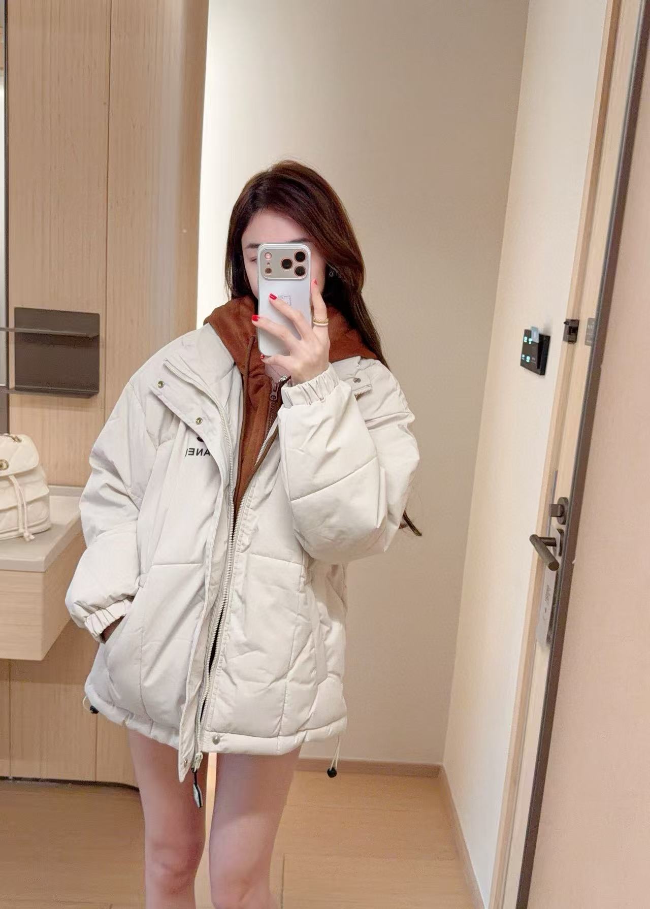 CHANE1 カラーブロック フード付きレタージャケット【50％割引+送料無料】