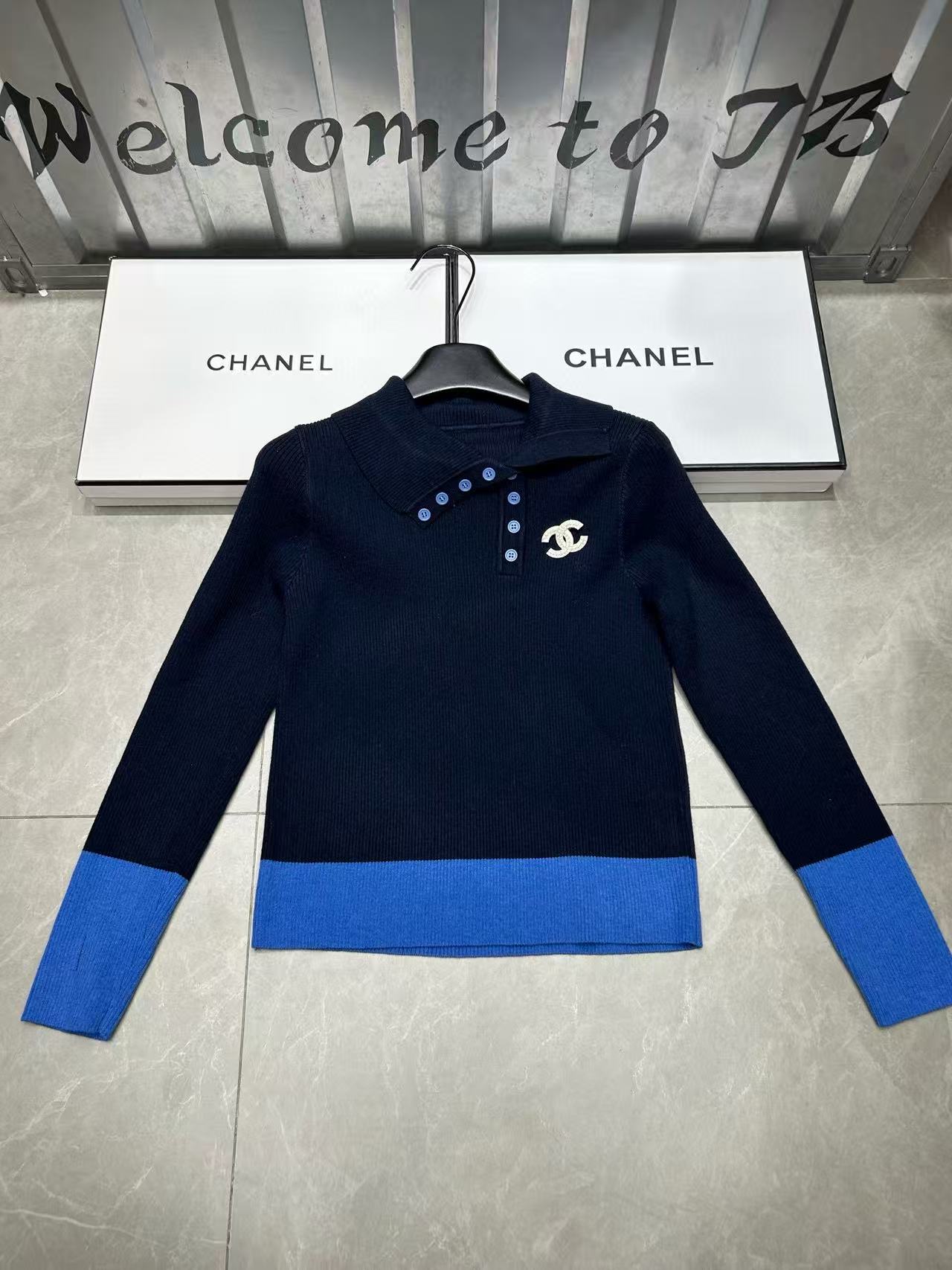 CHANE1 ブローチ付きカラーブロックウールセーター【50％割引+送料無料】