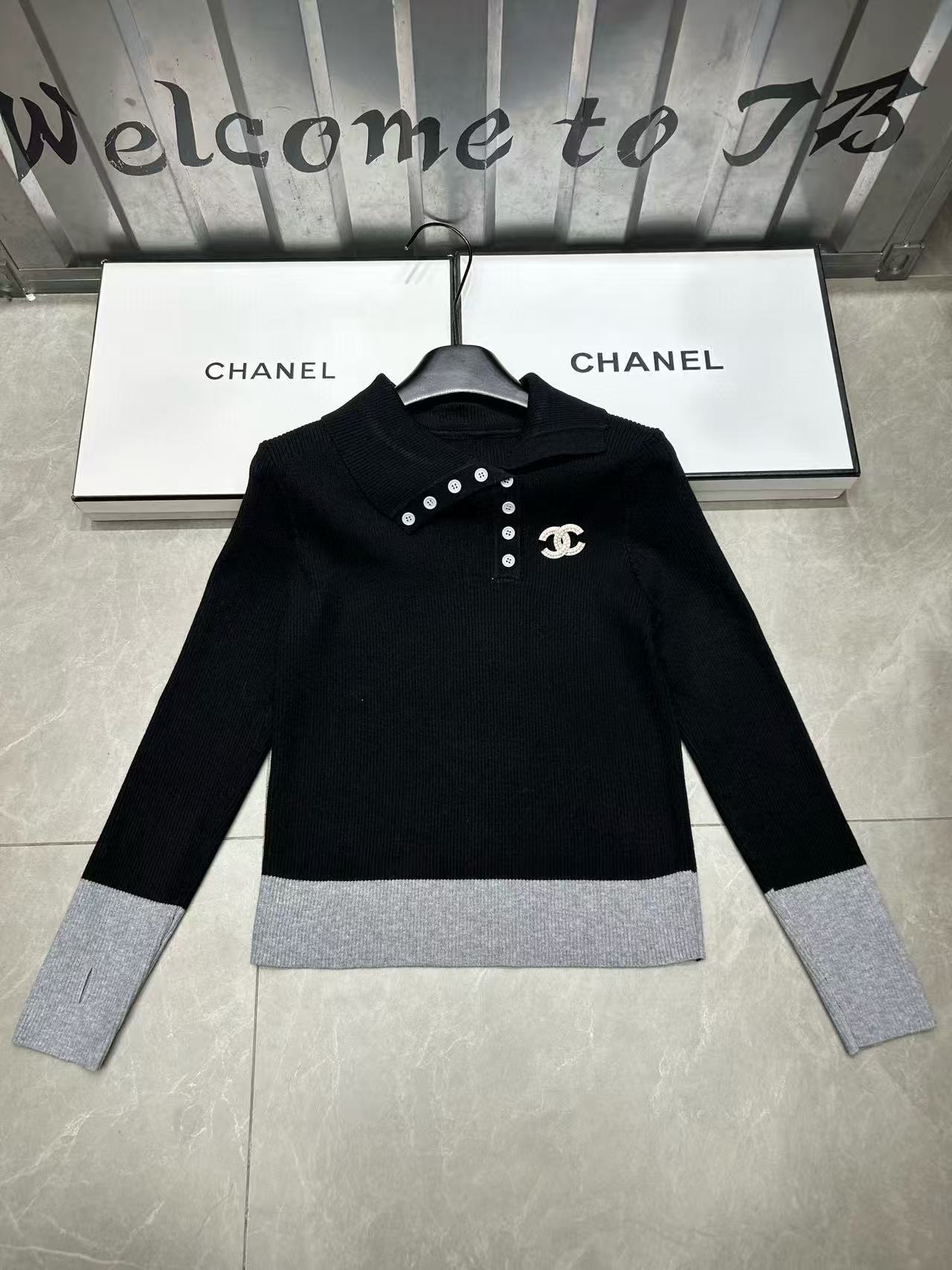 CHANE1 ブローチ付きカラーブロックウールセーター【50％割引+送料無料】