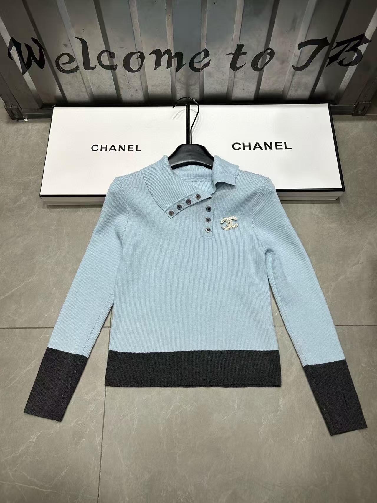 CHANE1 ブローチ付きカラーブロックウールセーター【50％割引+送料無料】