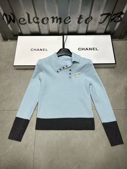 CHANE1 ブローチ付きカラーブロックウールセーター【50％割引+送料無料】