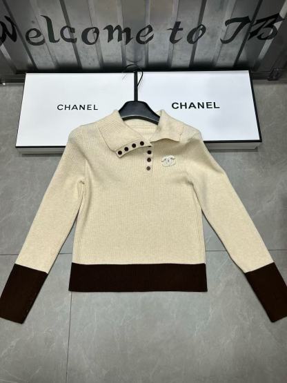 CHANE1 ブローチ付きカラーブロックウールセーター【50％割引+送料無料】