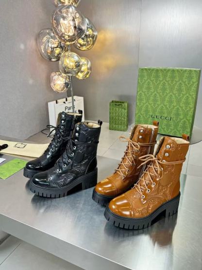 GUCC1 高品質ジャカードパテントレザーアンクルブーツ【50％割引+送料無料】