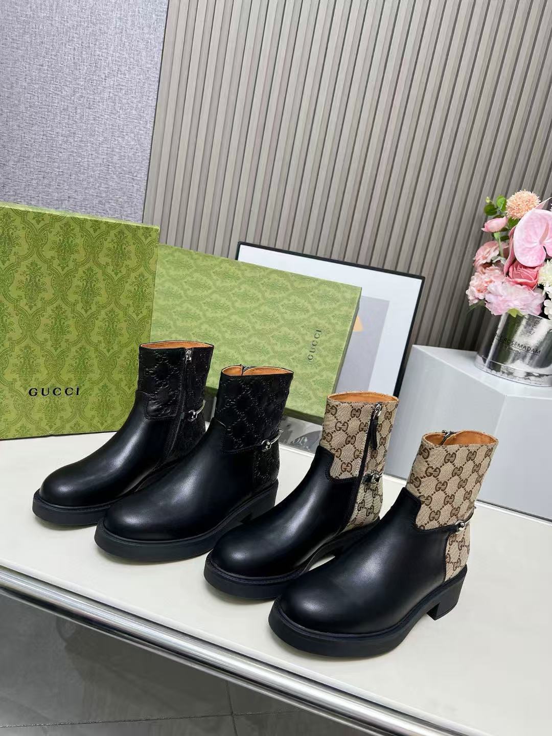 GUCC1 高品質ジャカードホースビットアンクルブーツ【50％割引+送料無料】