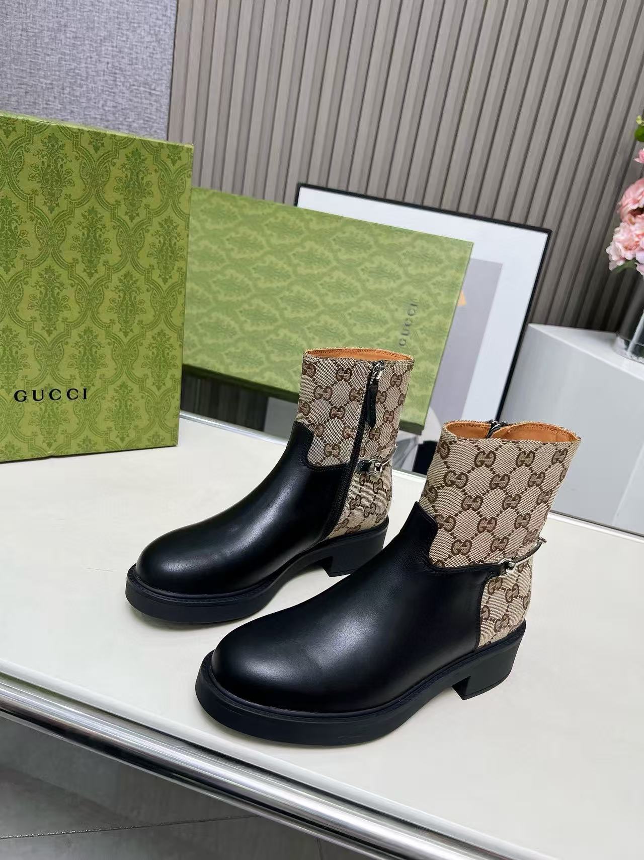 GUCC1 高品質ジャカードホースビットアンクルブーツ【50％割引+送料無料】