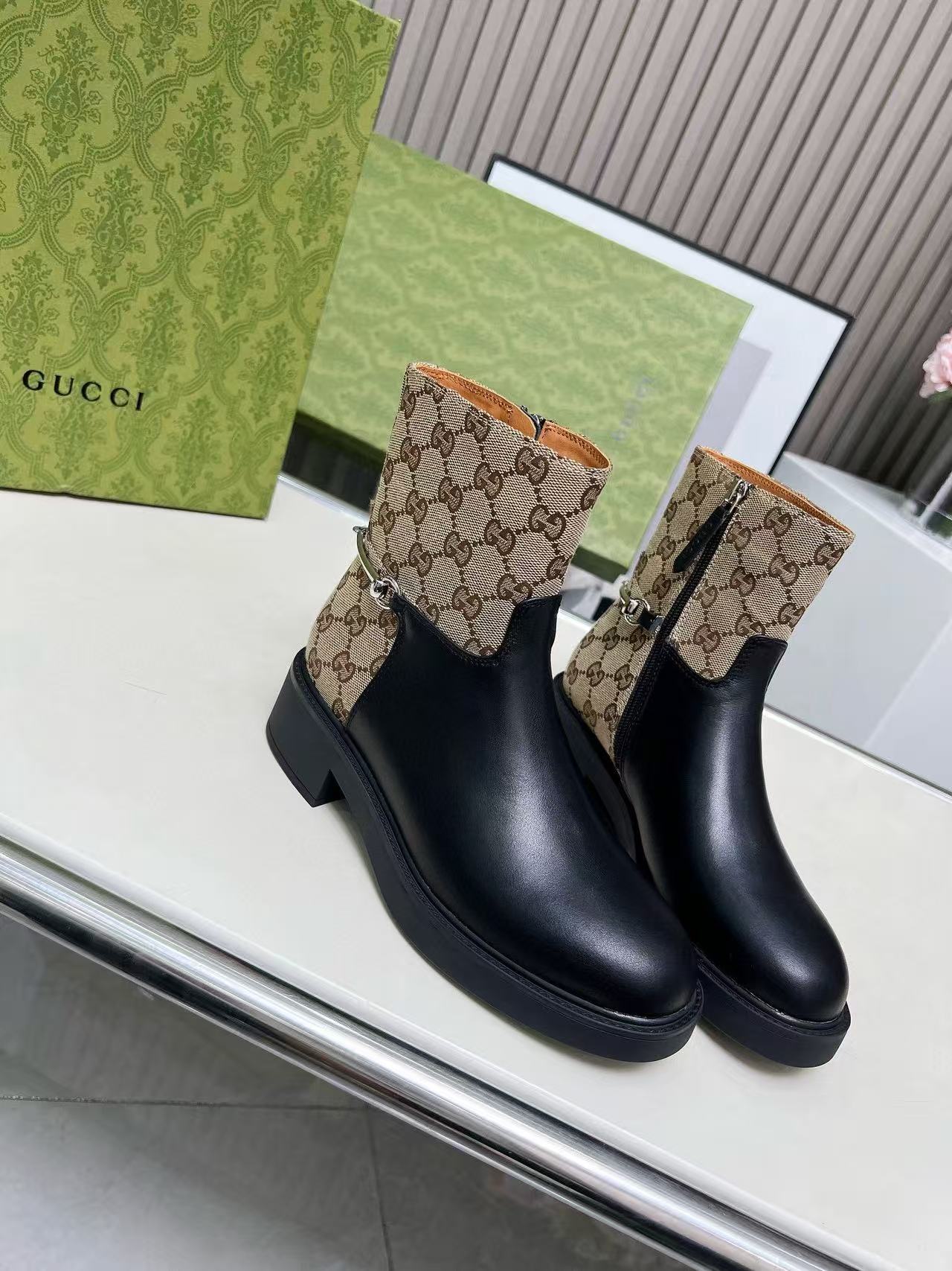 GUCC1 高品質ジャカードホースビットアンクルブーツ【50％割引+送料無料】