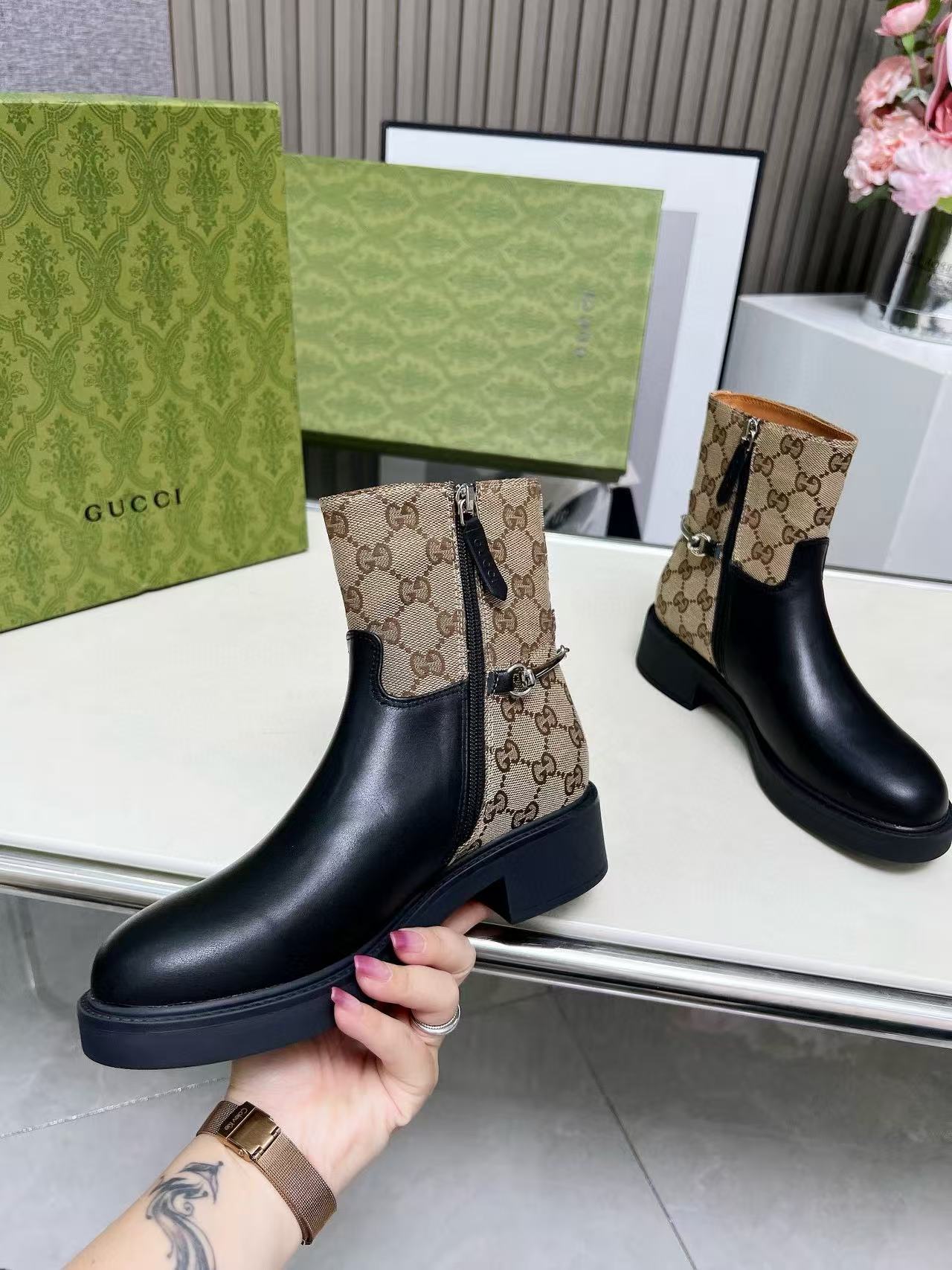 GUCC1 高品質ジャカードホースビットアンクルブーツ【50％割引+送料無料】