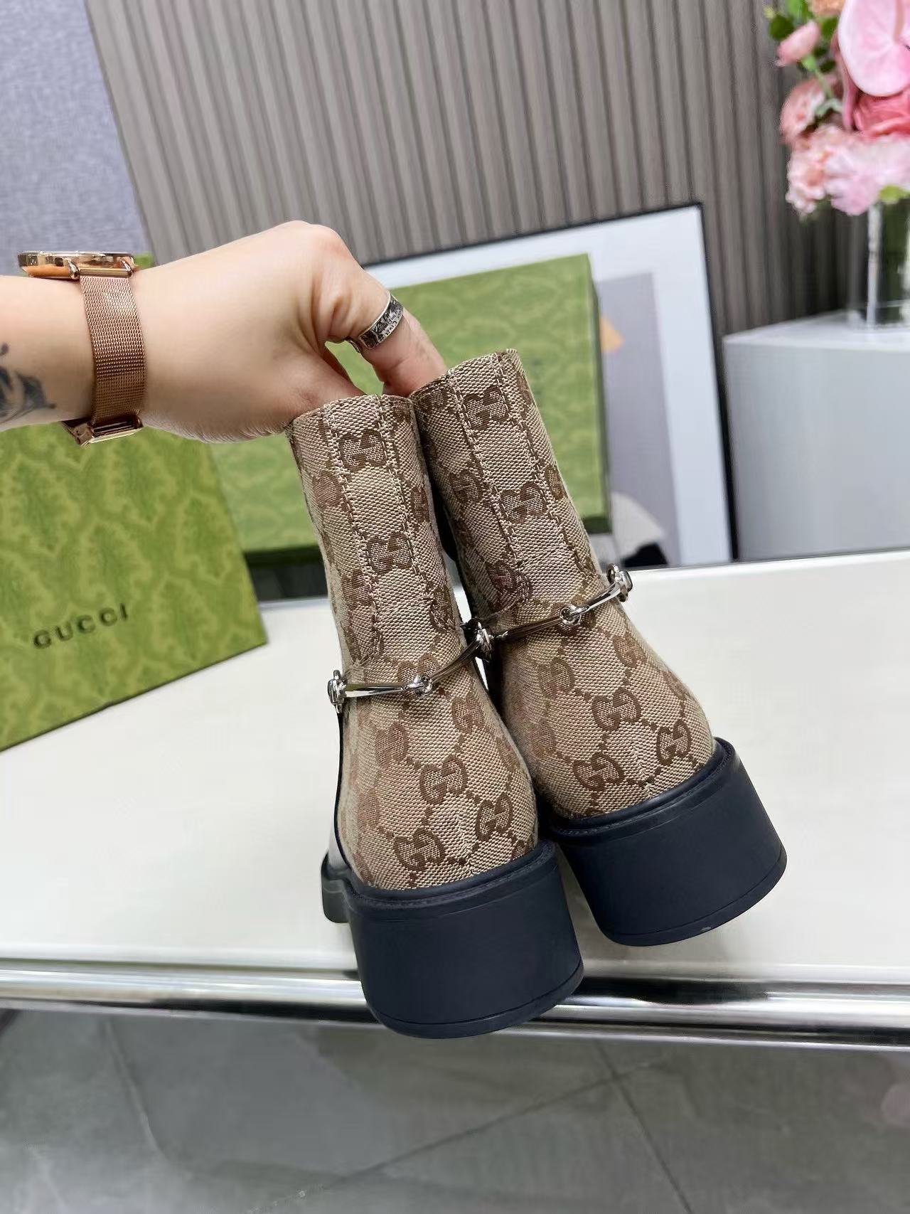 GUCC1 高品質ジャカードホースビットアンクルブーツ【50％割引+送料無料】