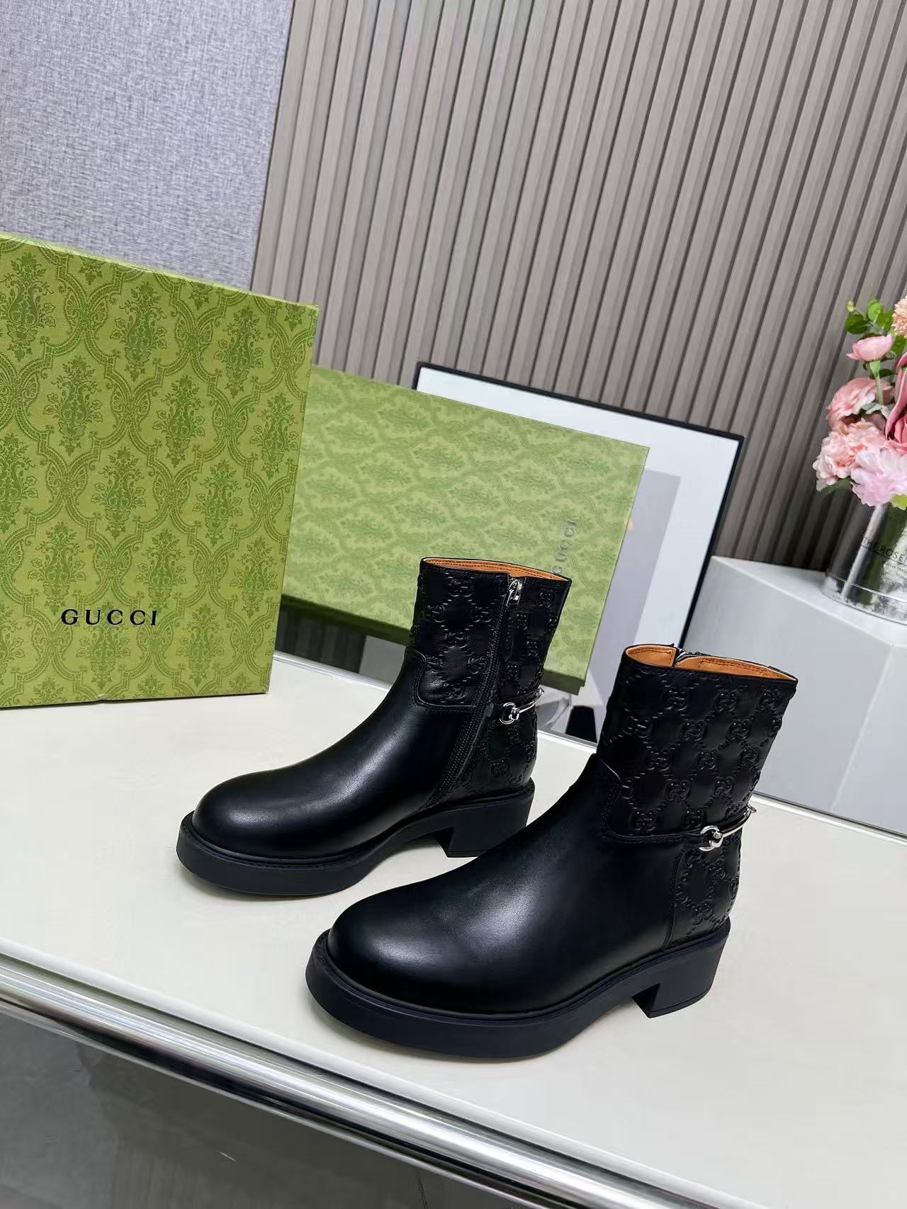 GUCC1 高品質ジャカードホースビットアンクルブーツ【50％割引+送料無料】