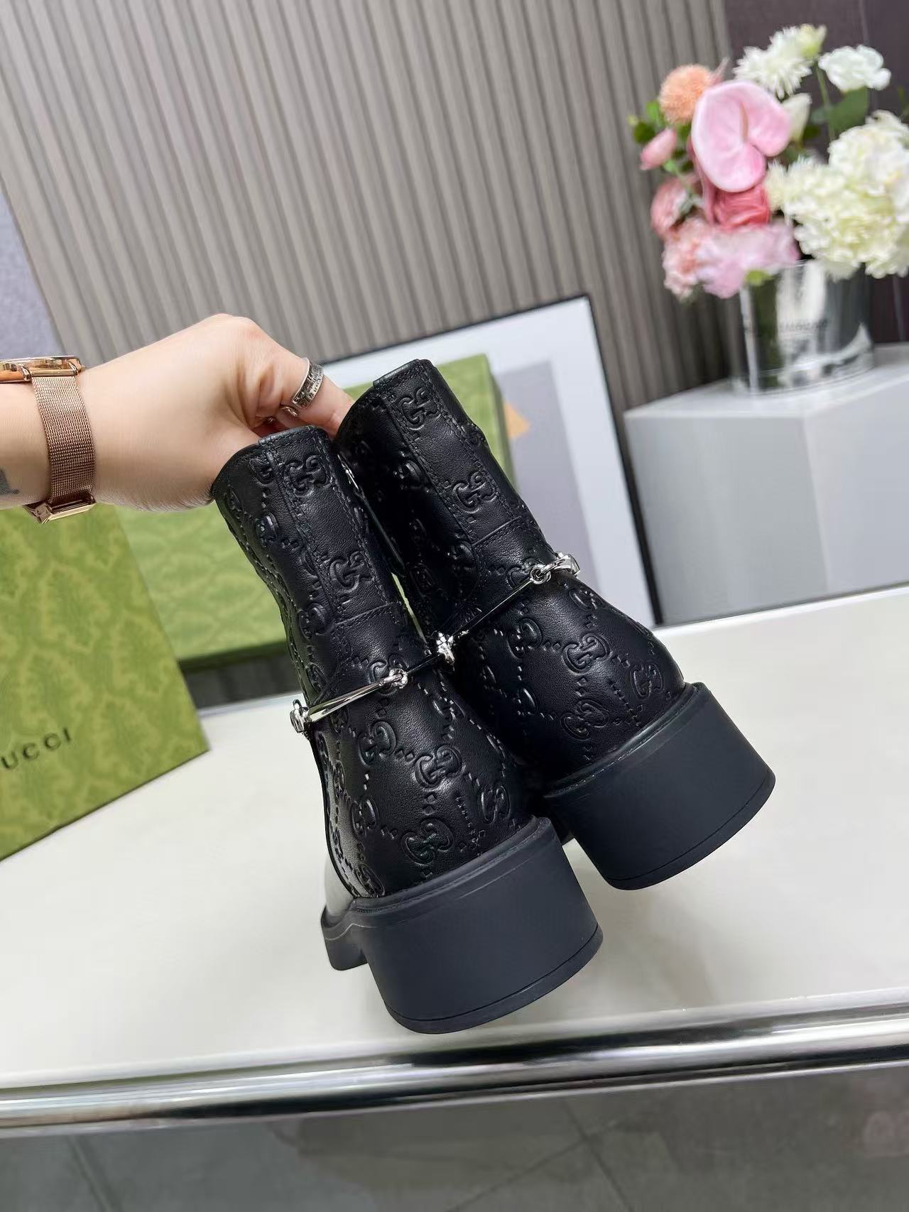 GUCC1 高品質ジャカードホースビットアンクルブーツ【50％割引+送料無料】