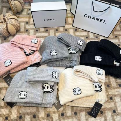 CHANE1 ダブルC ウールハット + スカーフ + グローブ【50％割引+送料無料】