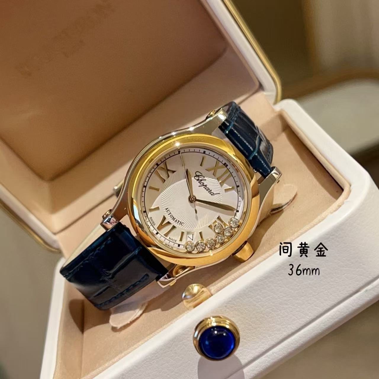 Ch0pard HAPPY DIAMONDSダイヤモンドレザーストラップウォッチ【50％割引+送料無料】