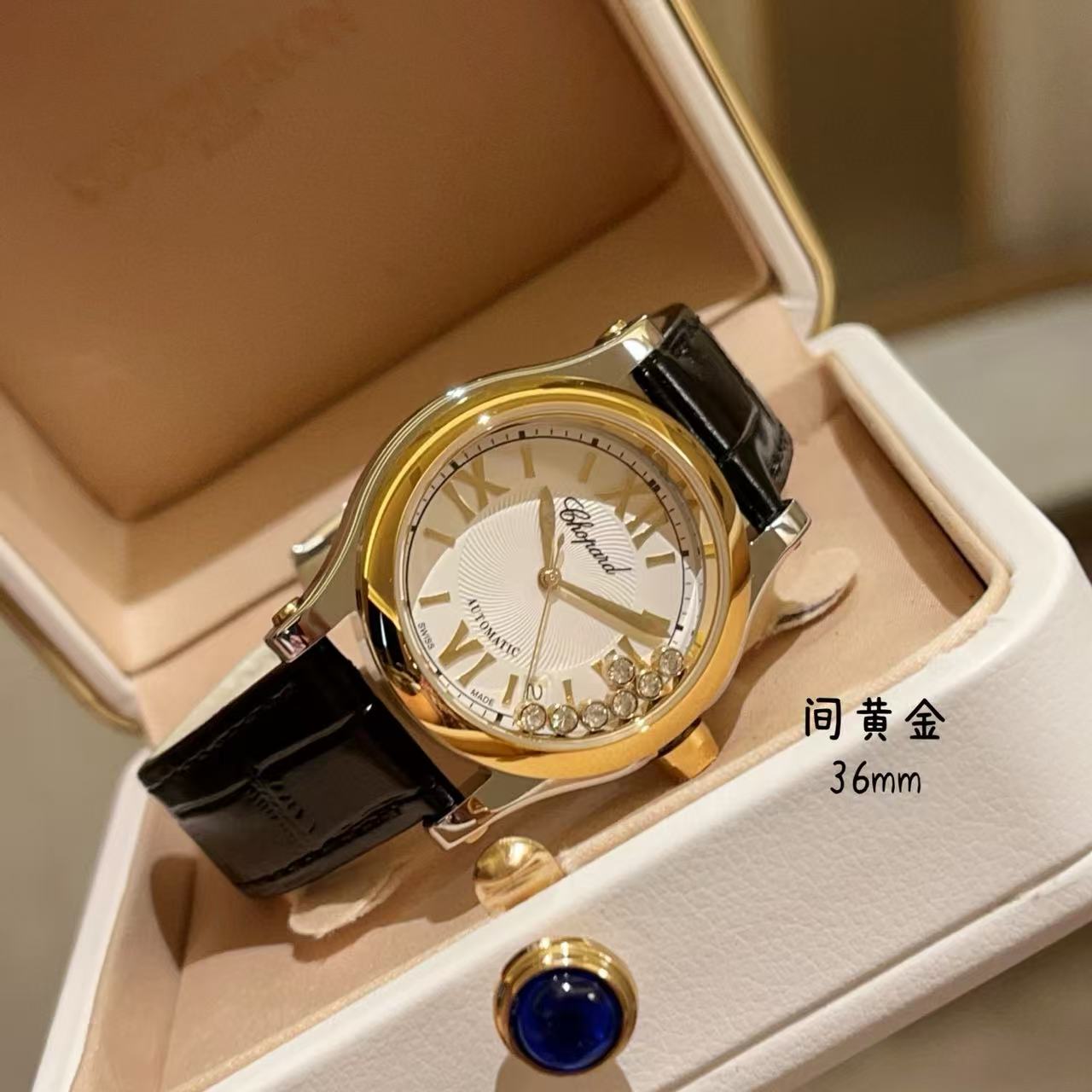 Ch0pard HAPPY DIAMONDSレザーストラップレディース腕時計【50％割引+送料無料】