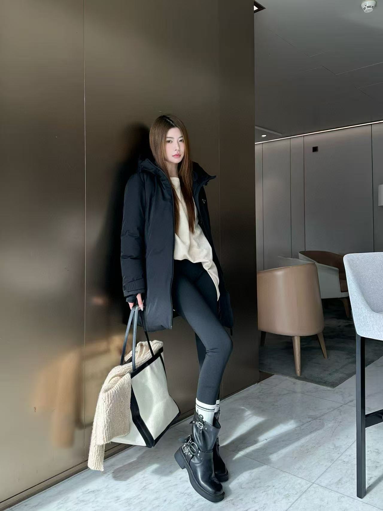 PR4DA フード付きトライアングルロゴダウンジャケット【50％割引+送料無料】