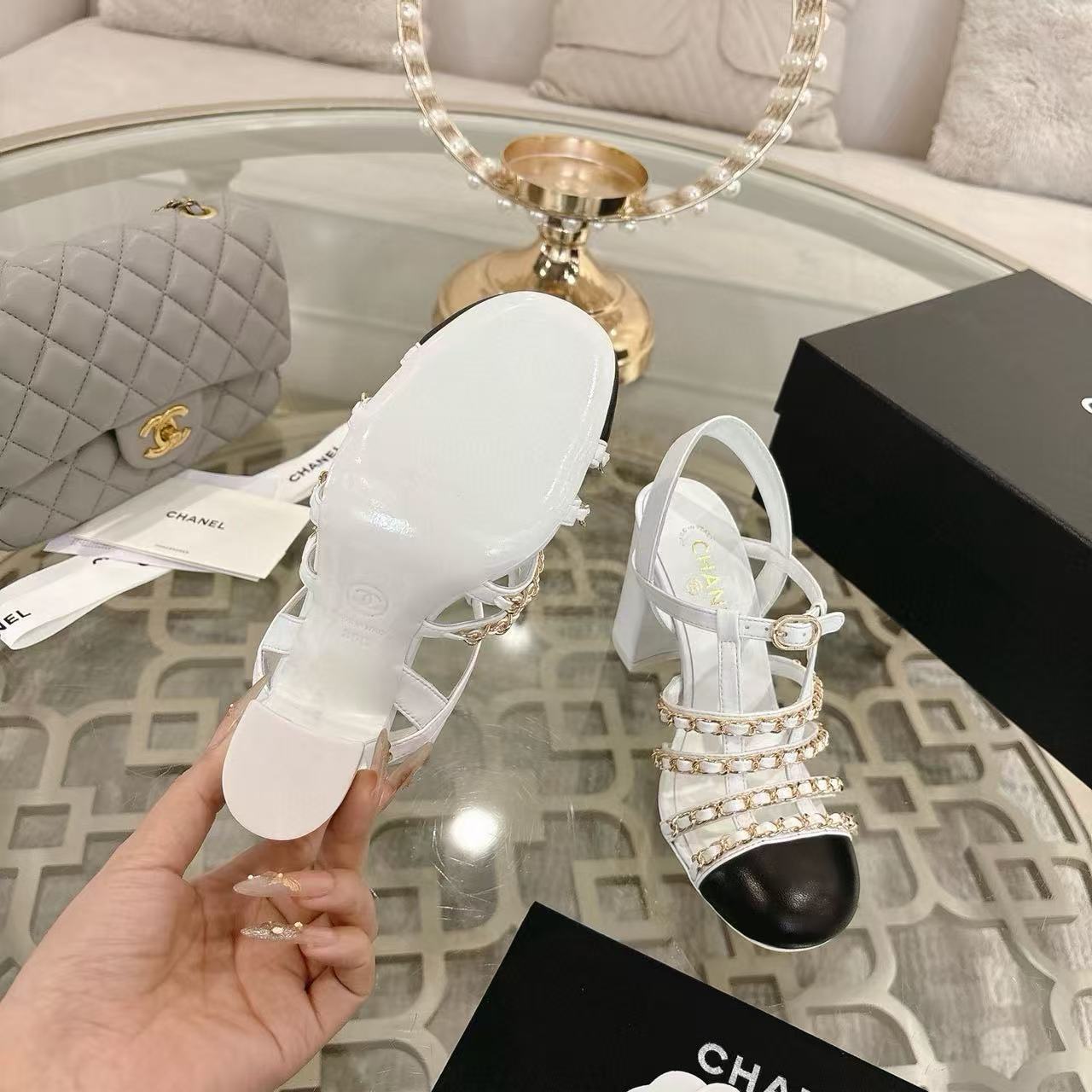 CHANE1 高品質チェーンハイヒールサンダル【50％割引+送料無料】
