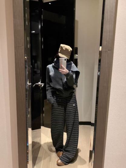 CEL1NE 凱旋門フリース裏地ストライプカジュアルパンツ【50％割引+送料無料】