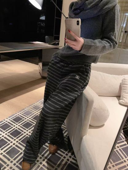 CEL1NE 凱旋門フリース裏地ストライプカジュアルパンツ【50％割引+送料無料】