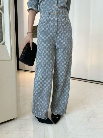 GUCC1 ジャカードデニムシャツとパンツのツーピースセット【50％割引+送料無料】