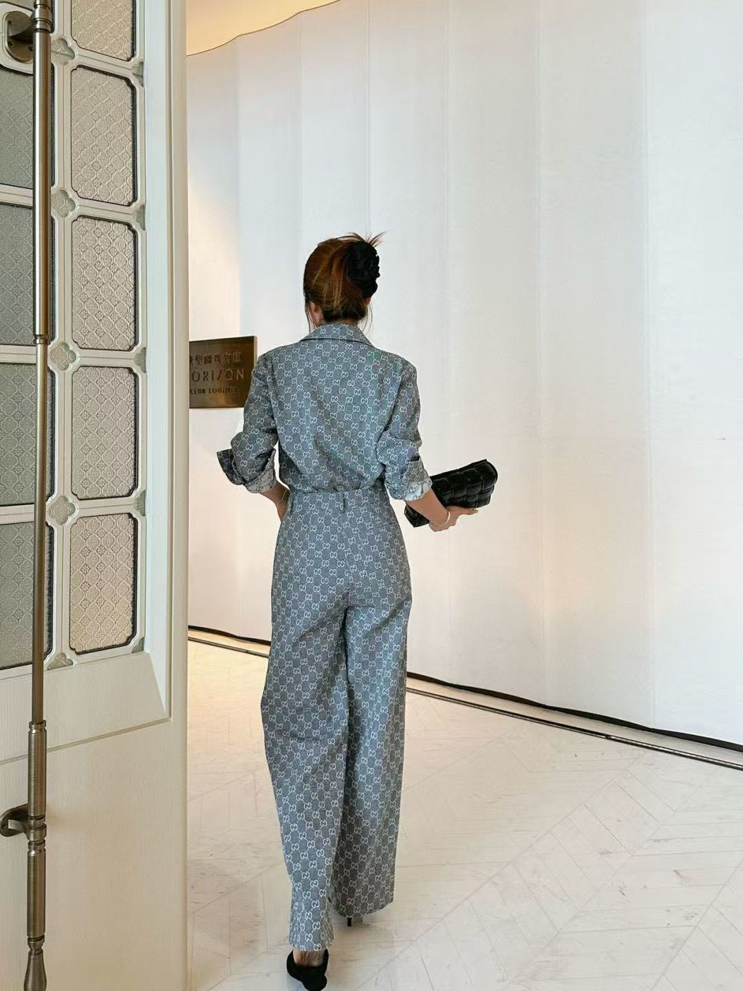 GUCC1 ジャカードデニムシャツとパンツのツーピースセット【50％割引+送料無料】