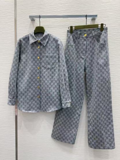 GUCC1 ジャカードデニムシャツとパンツのツーピースセット【50％割引+送料無料】