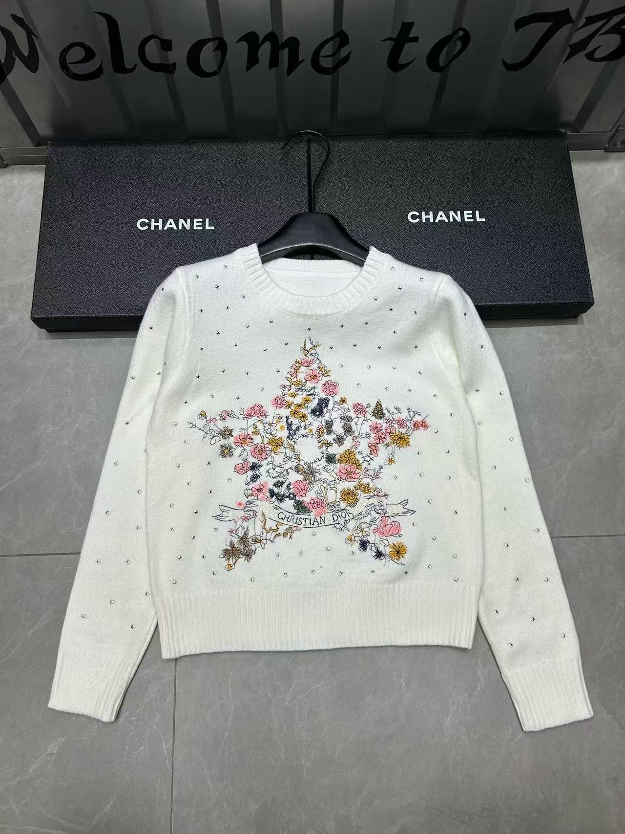 DIOR 刺繍プリント ラインストーン セーター【50％割引+送料無料】