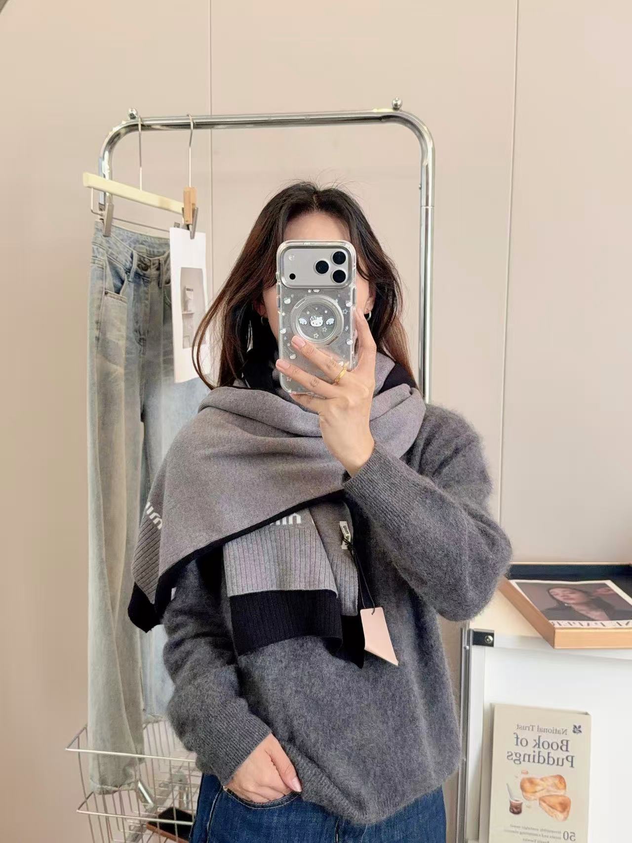 M1UM1U シンプルレターウールスカーフ【50％割引+送料無料】