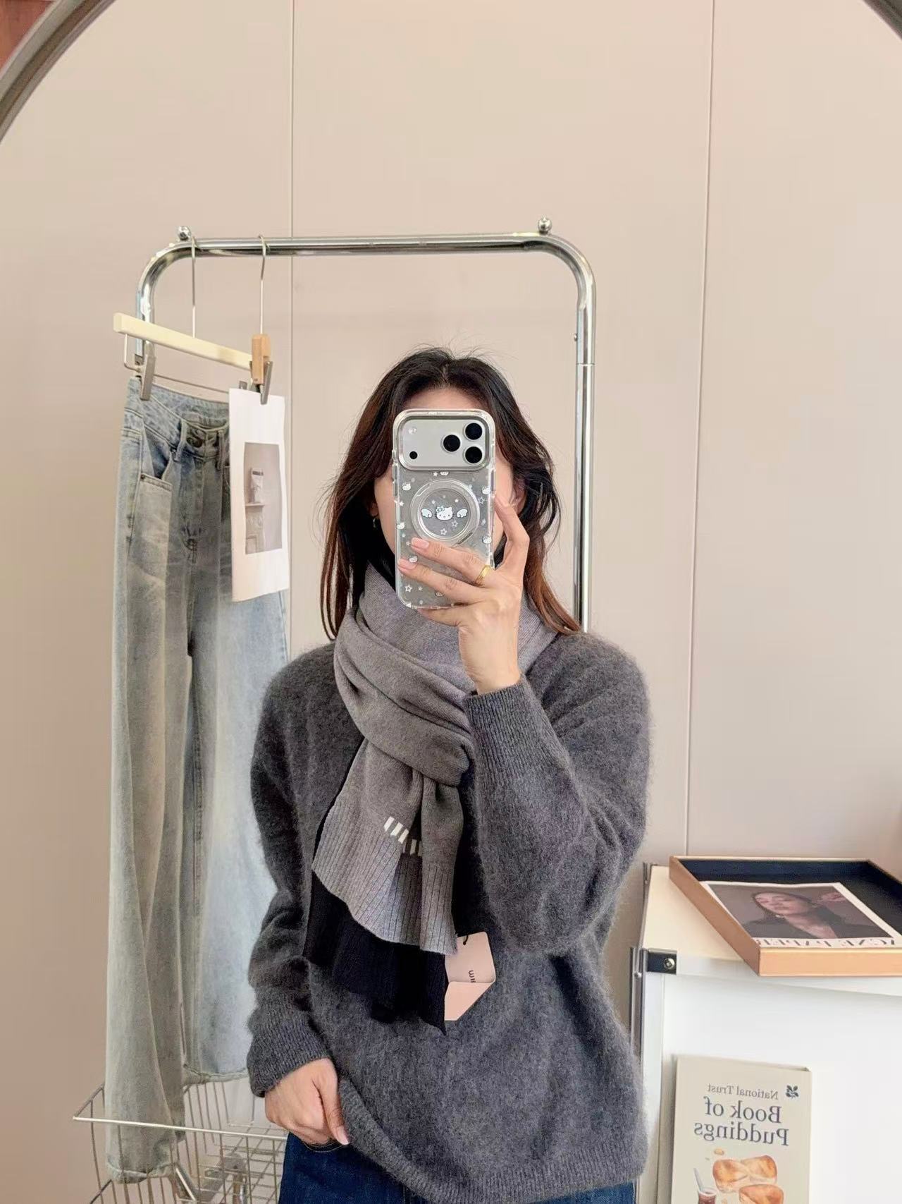 M1UM1U シンプルレターウールスカーフ【50％割引+送料無料】