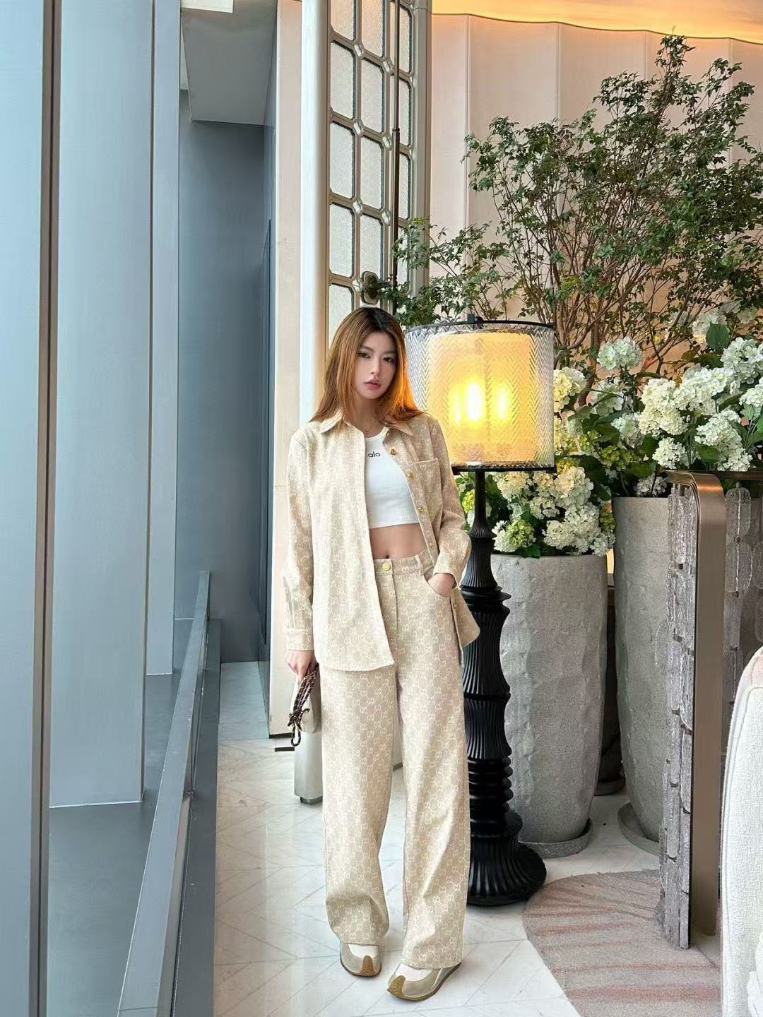 GUCC1 ジャカードデニムシャツとパンツのツーピースセット【50％割引+送料無料】