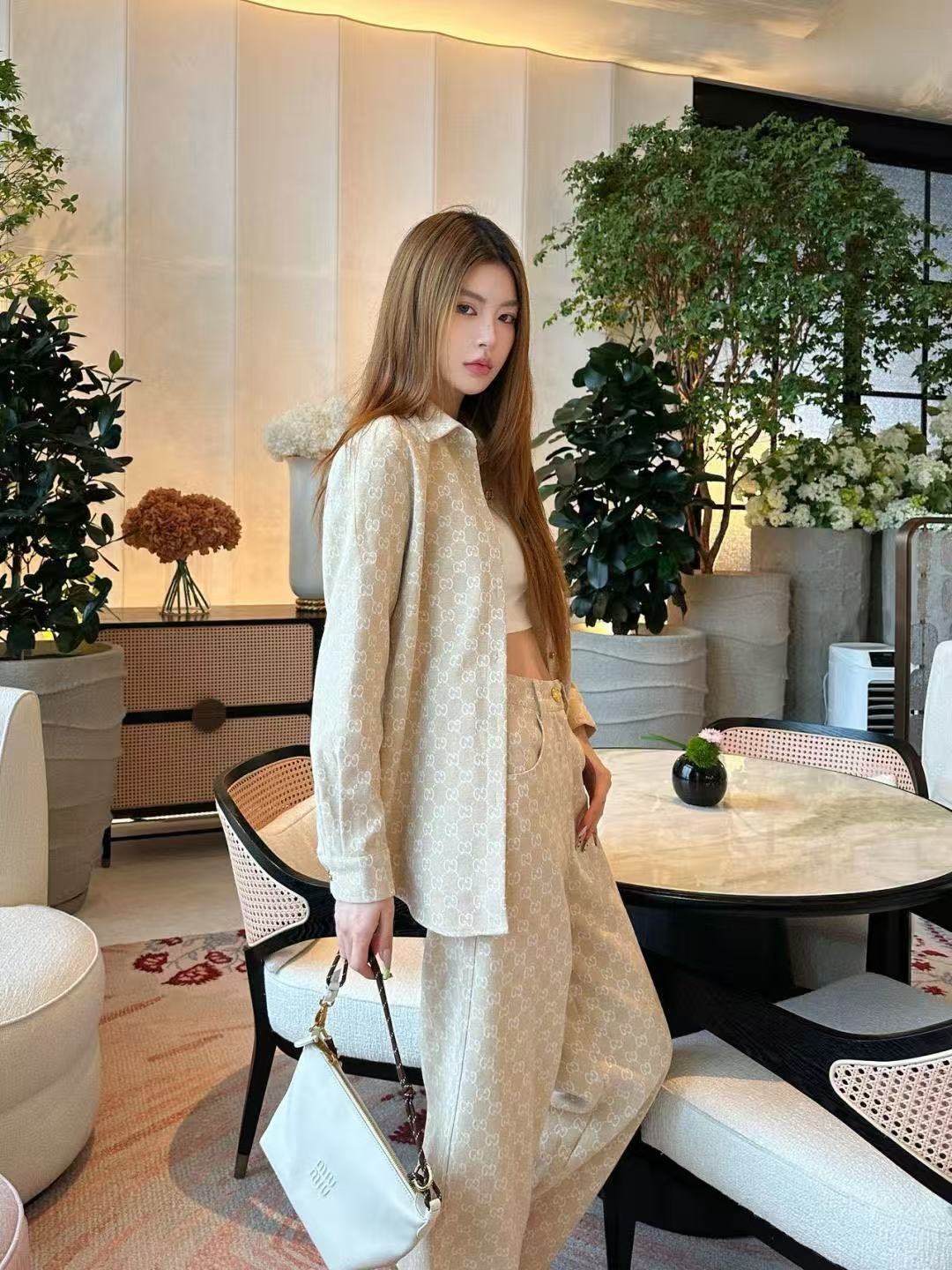 GUCC1 ジャカードデニムシャツとパンツのツーピースセット【50％割引+送料無料】