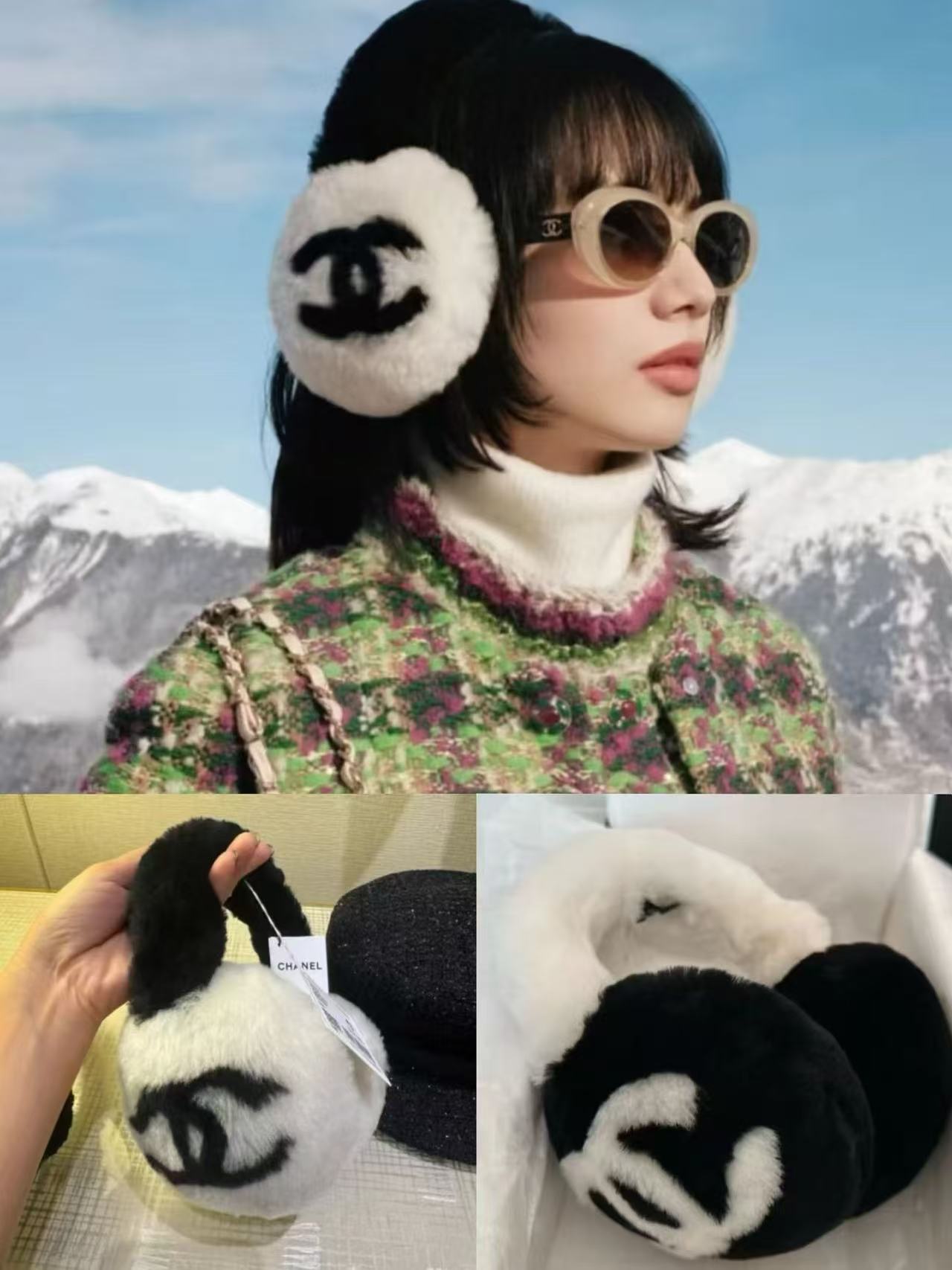 CHANE1 ダブルC ブラック＆ホワイト イヤーマフ【50％割引+送料無料】