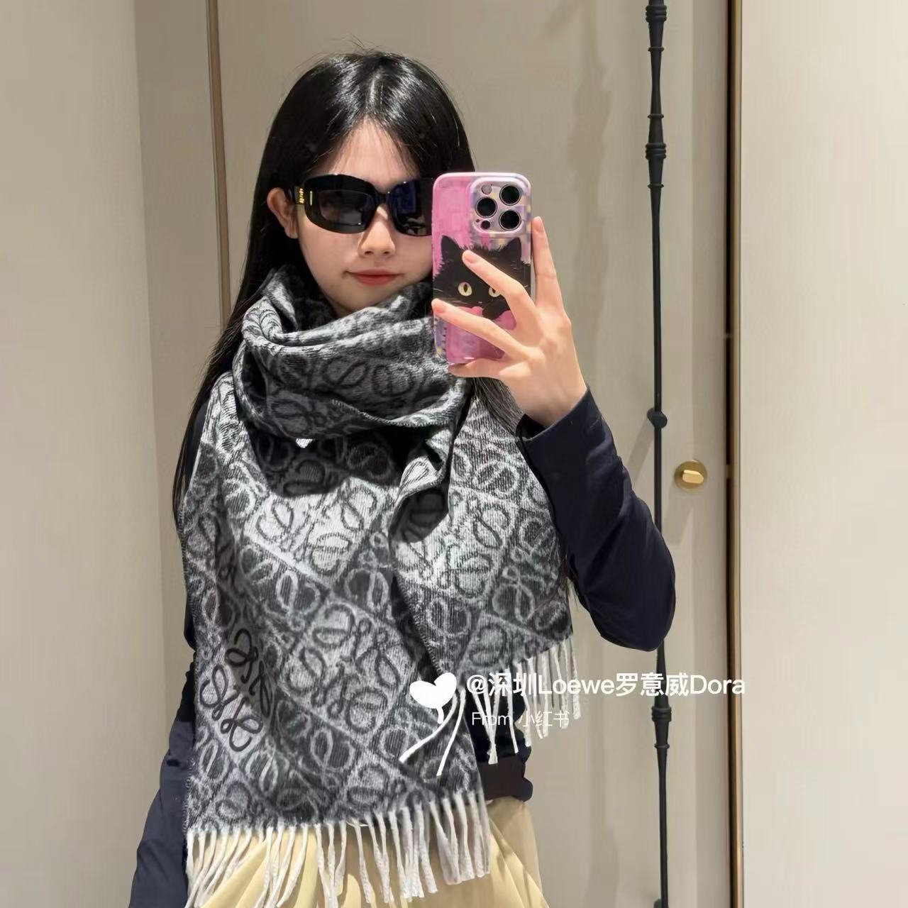 L0WEW タッセルプリント カシミアスカーフ【50％割引+送料無料】