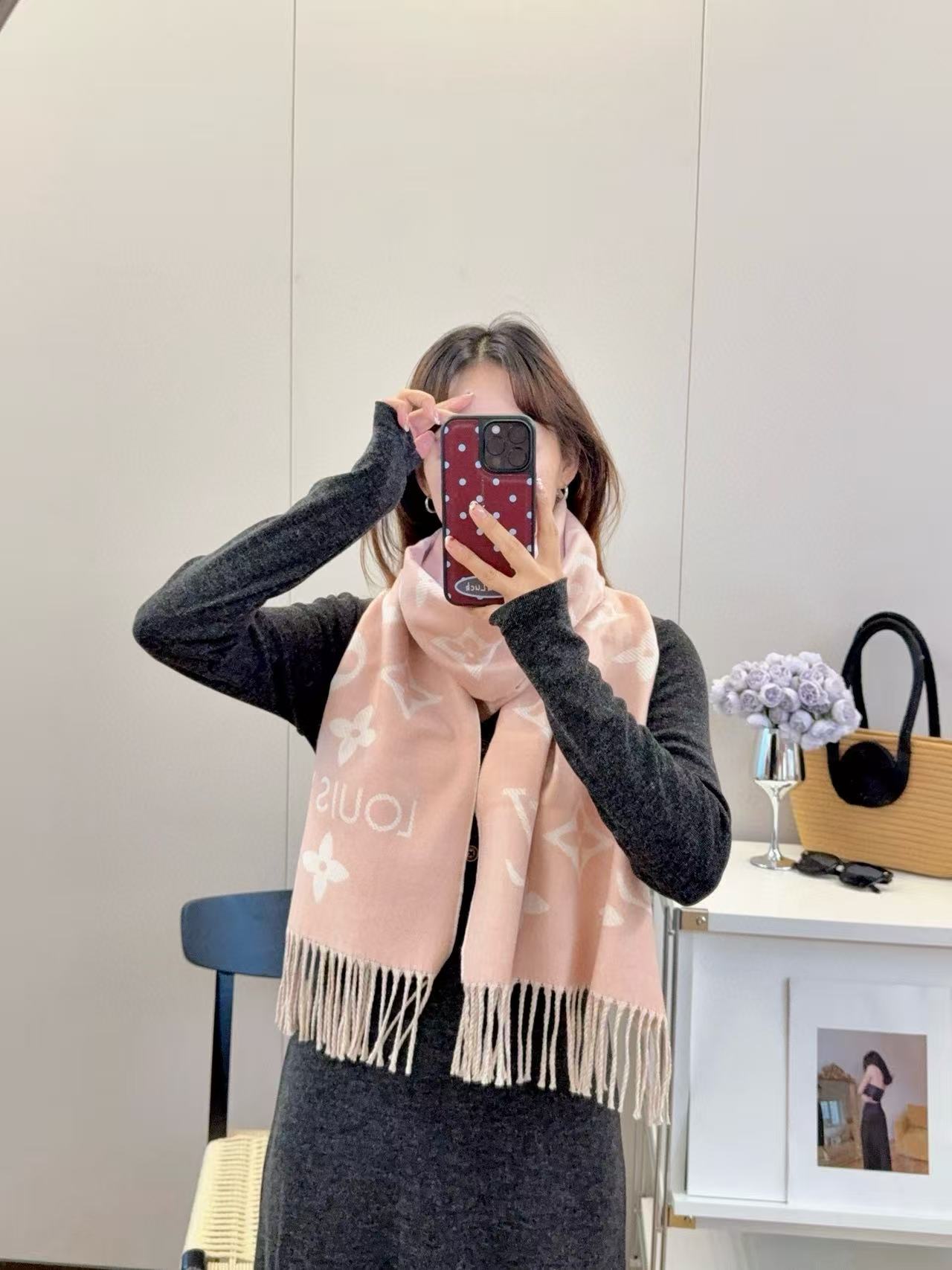 LVプリントタッセルウールスカーフ【50％割引+送料無料】