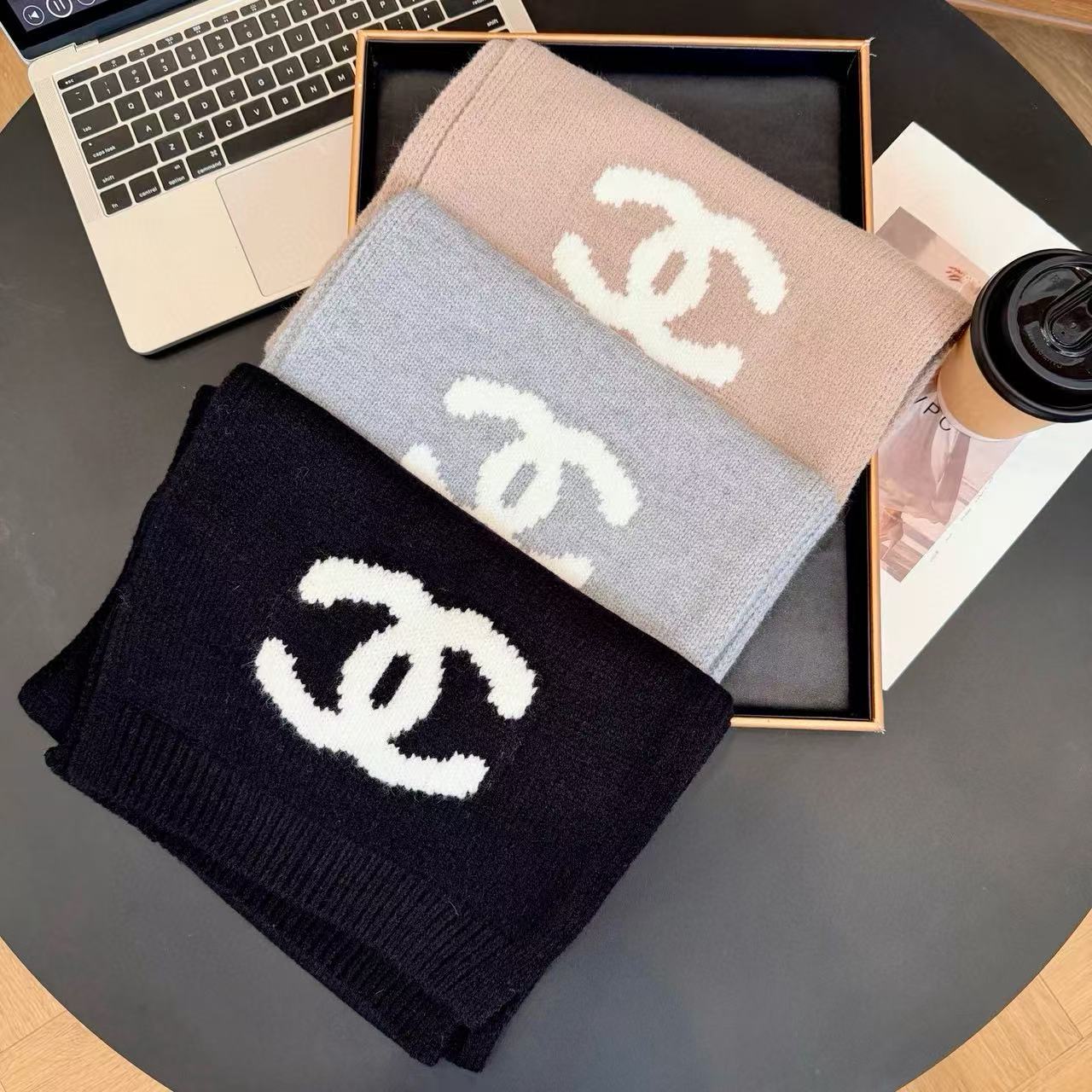 CHANE1 シンプルダブルC カシミアスカーフ【50％割引+送料無料】