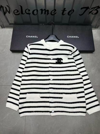 CHANE1 ダブルC ストライプウールカーディガン【50％割引+送料無料】