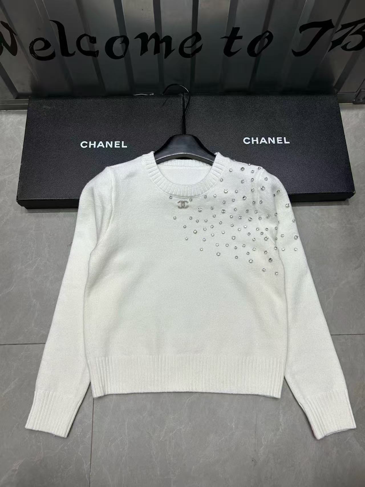 CHANE1 ラインストーン ダブルC 長袖ウールセーター【50％割引+送料無料】