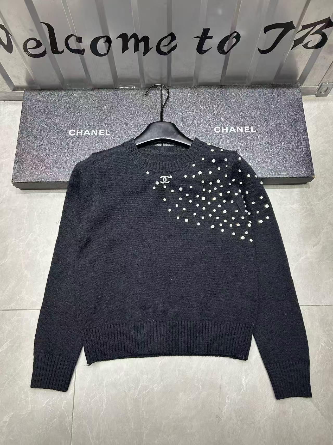 CHANE1 ラインストーン ダブルC 長袖ウールセーター【50％割引+送料無料】