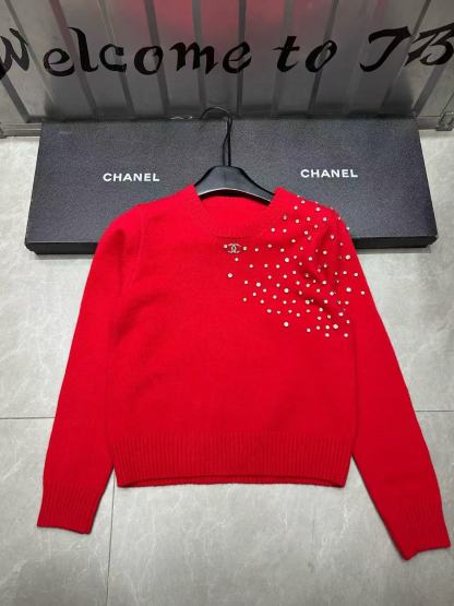 CHANE1 ラインストーン ダブルC 長袖ウールセーター【50％割引+送料無料】
