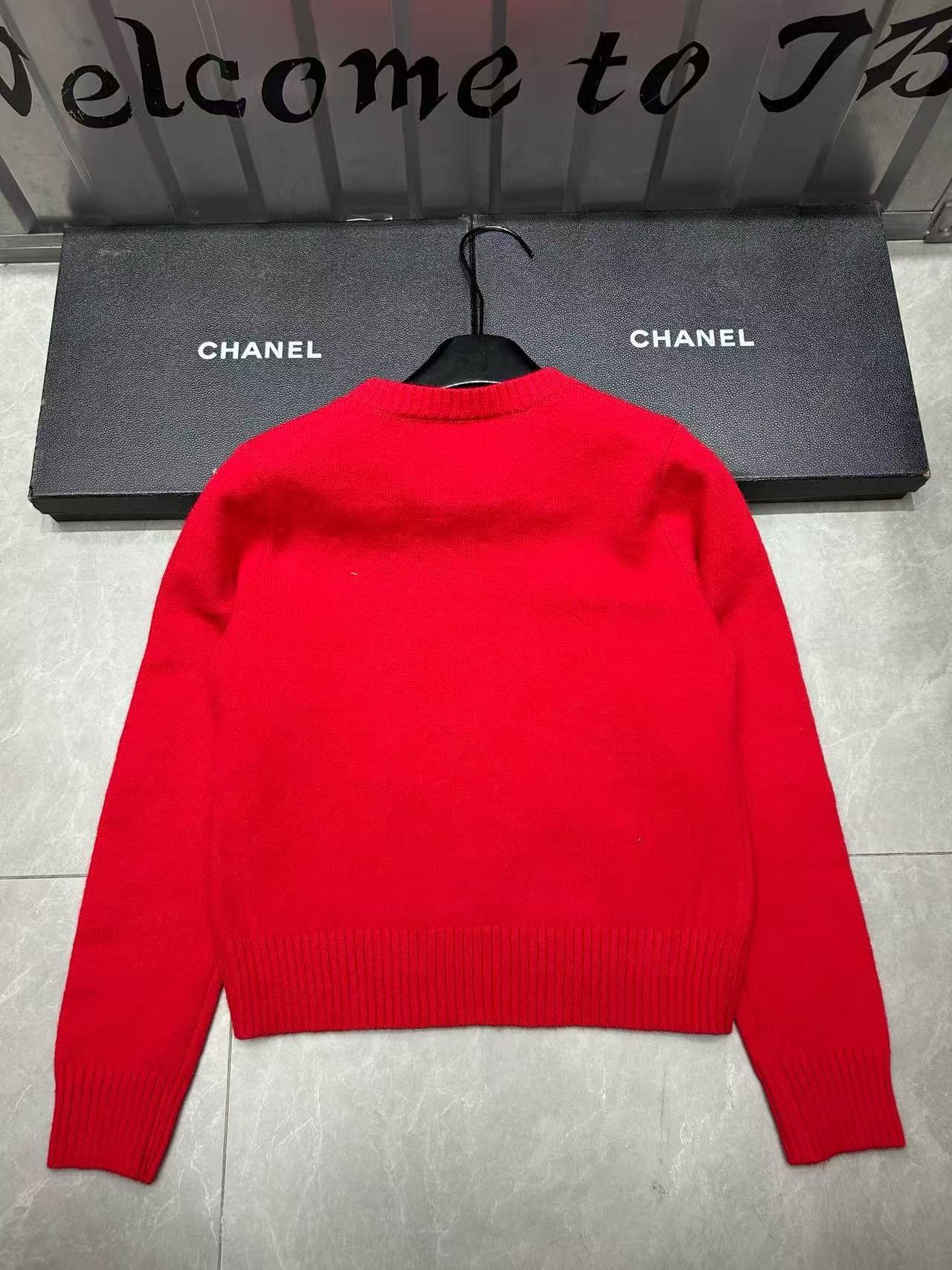 CHANE1 ラインストーン ダブルC 長袖ウールセーター【50％割引+送料無料】