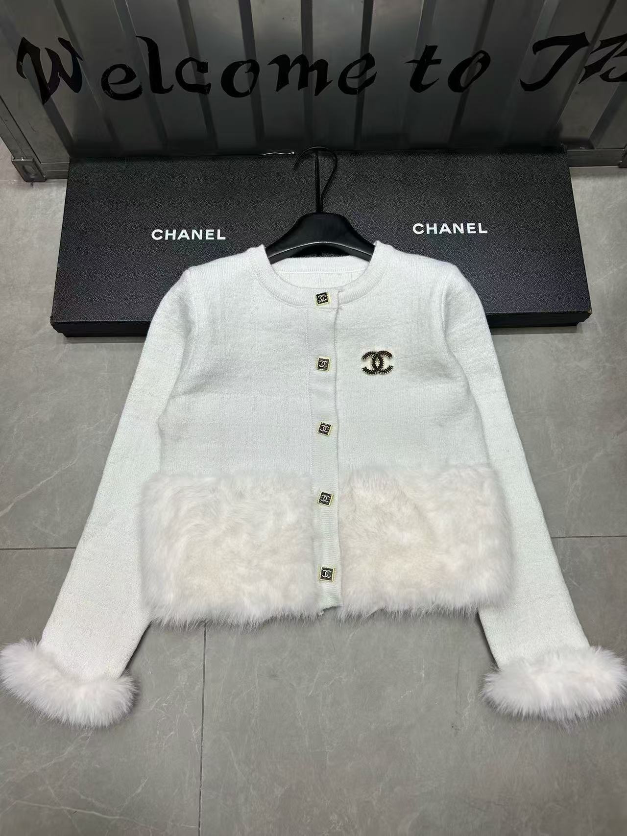 CHANE1 ミンクファーパッチワークダブルCカーディガン【50％割引+送料無料】