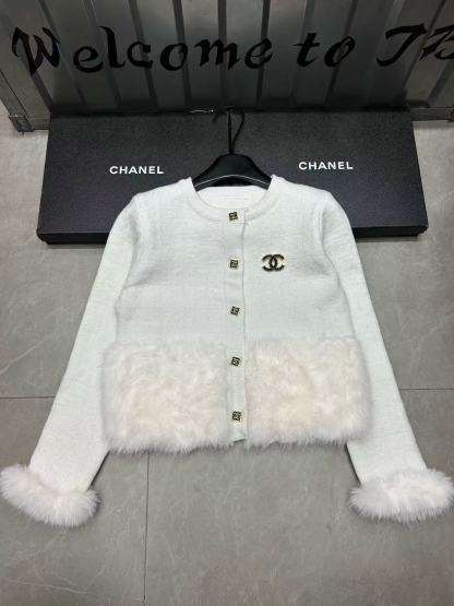 CHANE1 ミンクファーパッチワークダブルCカーディガン【50％割引+送料無料】