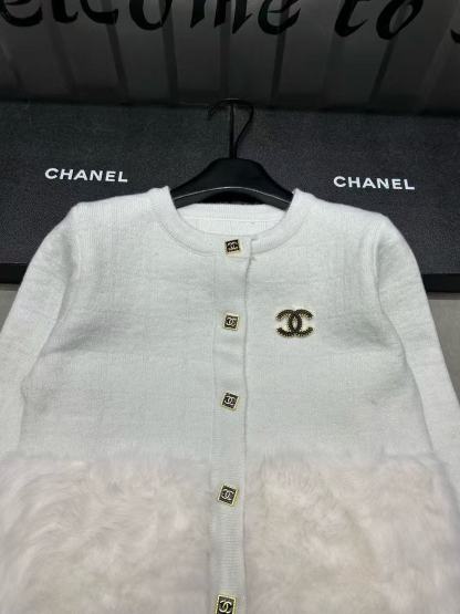 CHANE1 ミンクファーパッチワークダブルCカーディガン【50％割引+送料無料】