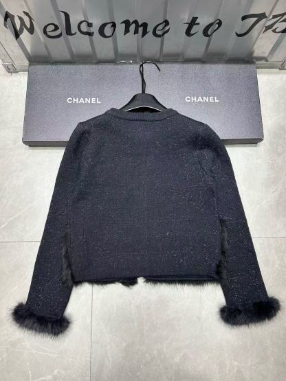 CHANE1 ミンクファーパッチワークダブルCカーディガン【50％割引+送料無料】