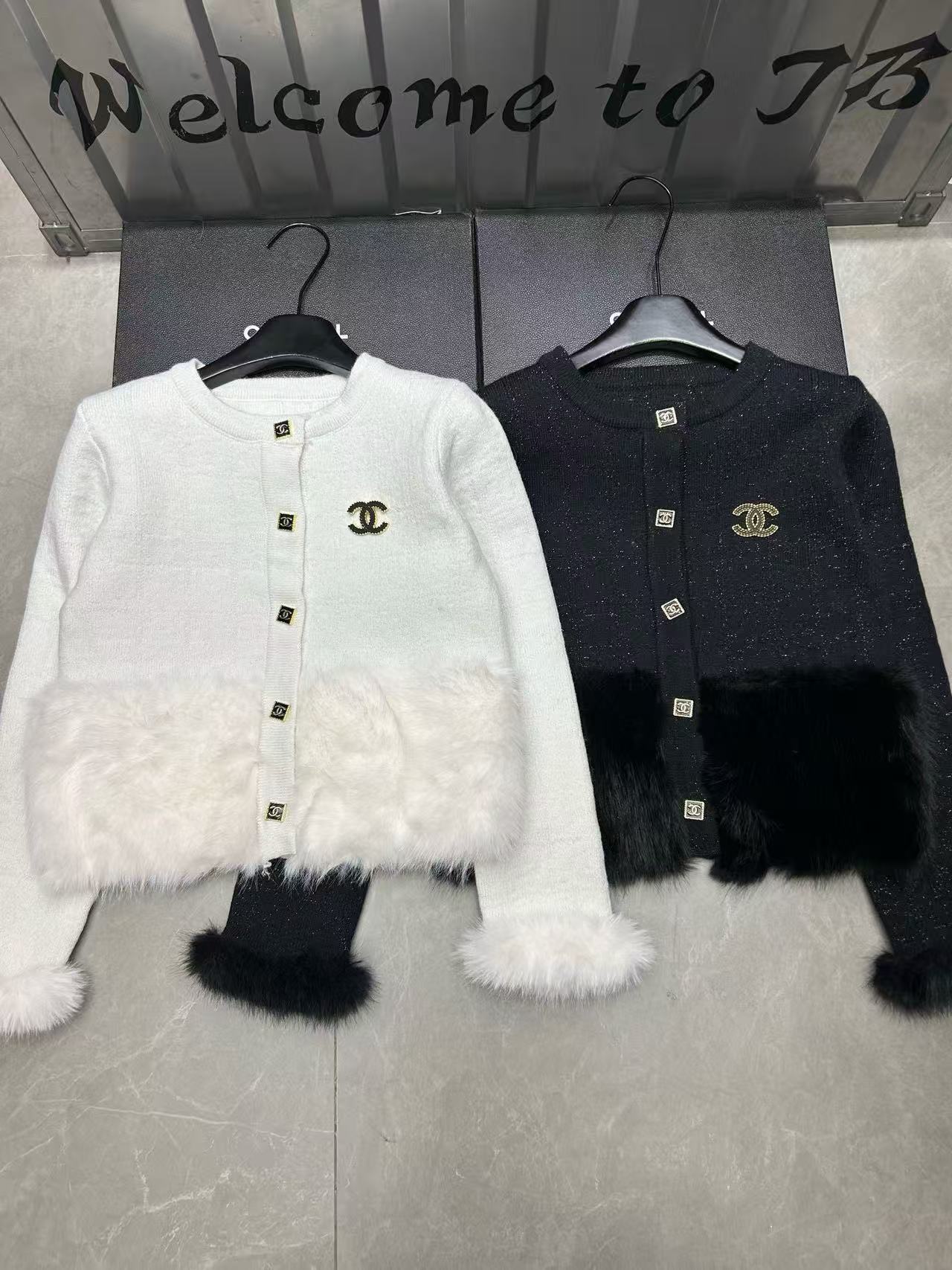 CHANE1 ミンクファーパッチワークダブルCカーディガン【50％割引+送料無料】