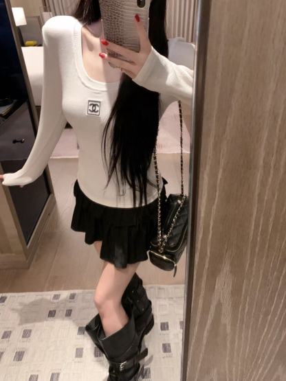 CHANE1 シンプルダブルC ロングスリーブTシャツ【50％割引+送料無料】