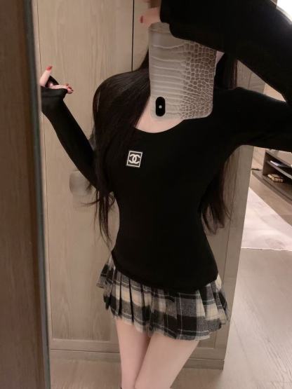 CHANE1 シンプルダブルC ロングスリーブTシャツ【50％割引+送料無料】