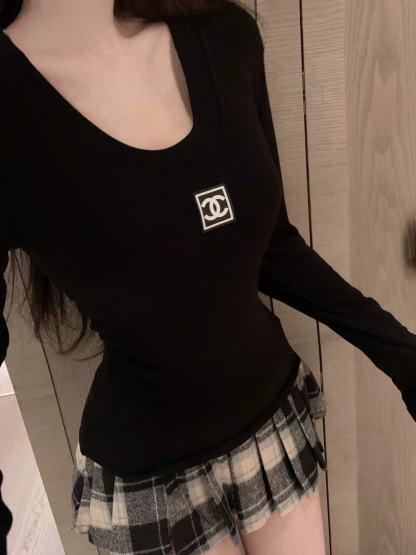 CHANE1 シンプルダブルC ロングスリーブTシャツ【50％割引+送料無料】